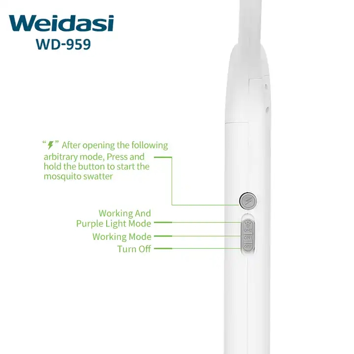 Picture of READY ELECTRONICS Presents Weidasi WD-959 Mosquito Bat Rechargeable with Lure Light Insect bugs Lamp Stand Holder USB Charging Cable Included Electric Swatter Lithium Ion Battery WD 959