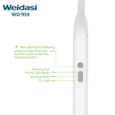 Picture of READY ELECTRONICS Presents Weidasi WD-959 Mosquito Bat Rechargeable with Lure Light Insect bugs Lamp Stand Holder USB Charging Cable Included Electric Swatter Lithium Ion Battery WD 959