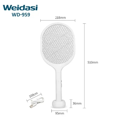 Picture of READY ELECTRONICS Presents Weidasi WD-959 Mosquito Bat Rechargeable with Lure Light Insect bugs Lamp Stand Holder USB Charging Cable Included Electric Swatter Lithium Ion Battery WD 959