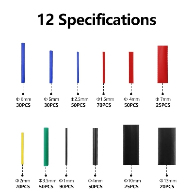 Picture of 560-Piece Heat Shrink Tube Set, Waterproof Heat Shrink Tubing Assortment 2:1 Shrink Ratio with 12 Different Sizes Insulation Heat Shrink Tube, Solier Tube for Cable, 5 Colours
