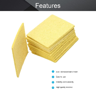 Picture of 1pcs Soldering Sponge 60mm x 60mm for Iron Tips, Soldering Iron Cleaning Sponge Solder Tip Welding Clean Pads, Yellow Square