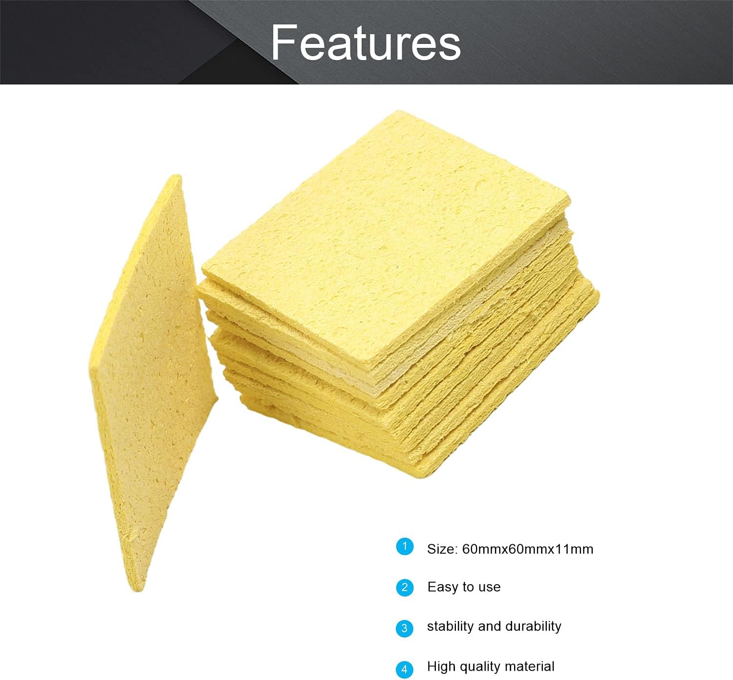 Picture of 2pcs Soldering Sponge 60mm x 60mm for Iron Tips, Soldering Iron Cleaning Sponge Solder Tip Welding Clean Pads, Yellow Square
