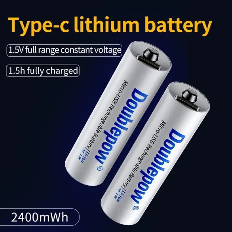 Picture of 1.5V Type C 2400mWh lithium Li-Ion 1.5 volt battery size aa rechargeable battery with Micro Type C- 1pcs