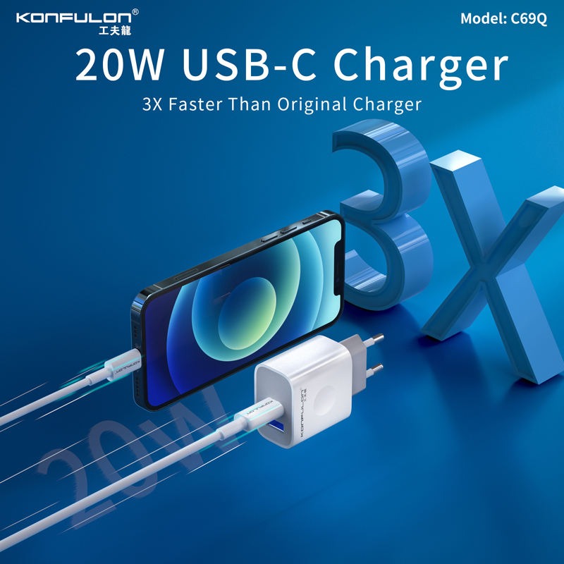 Picture of KONFULON Trending 20W Charger with UK Plug and Type-C & USB-A Outputs for Mobile Phone Fast Charging in Travel