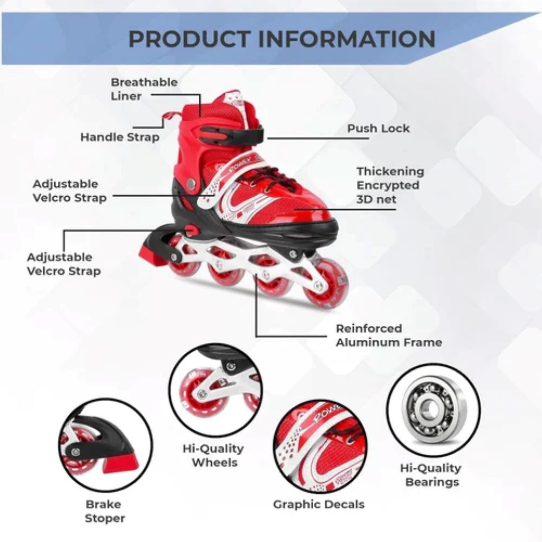 Picture of Inline roller skates shoes 1 Pair (34-37)- Red Color - Sports & Fitness