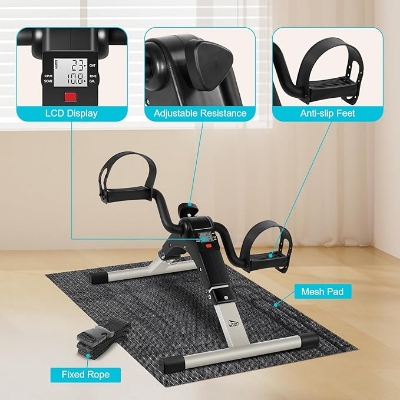 Picture of Mini Exercise Cycle/Portable Folding Arm & Leg Pedal Exerciser With Digital Lcd Display Home Indoor Mini Exercise Bike Resistance Adjustable - Sports & Fitness