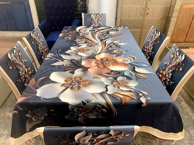 Picture of Digital 3D Print Dining Table Cloth Runner And 6 Chair Cover Set - A Touch Of Elegance To Your Dining Table With Digital Print Tablecloth Runner And Chair Cover Set