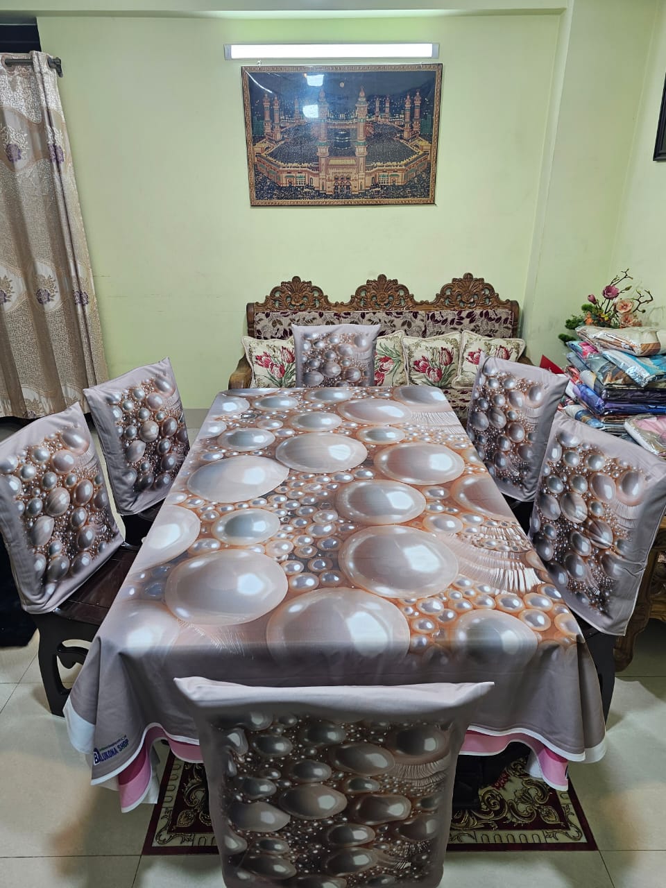 Picture of Digital 3D Print Dining Table Cloth Runner And 6 Chair Cover Set - A Touch Of Elegance To Your Dining Table With Digital Print Tablecloth Runner And Chair Cover Set