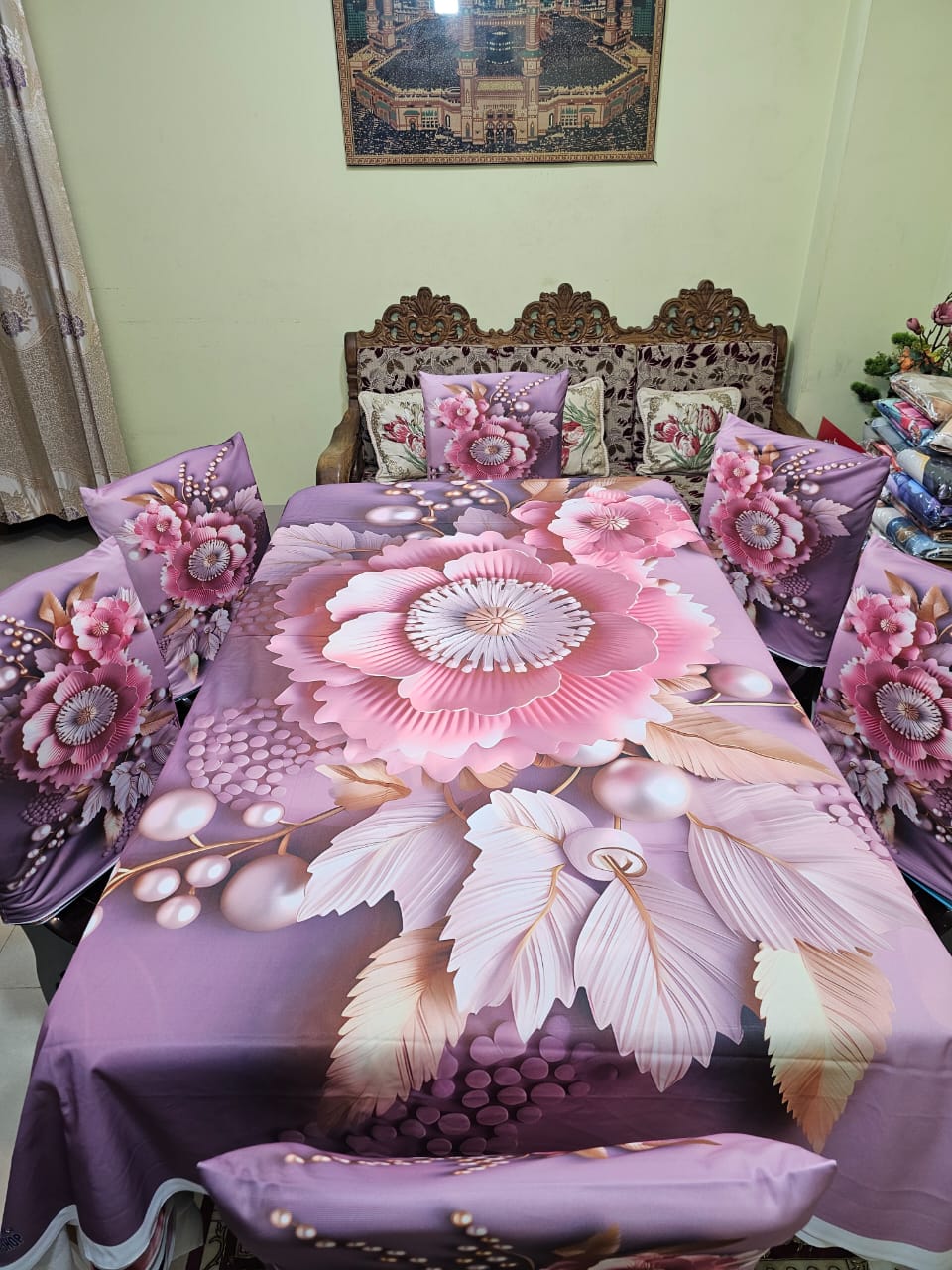 Picture of Digital 3D Print Dining Table Cloth Runner And 6 Chair Cover Set - A Touch Of Elegance To Your Dining Table With Digital Print Tablecloth Runner And Chair Cover Set
