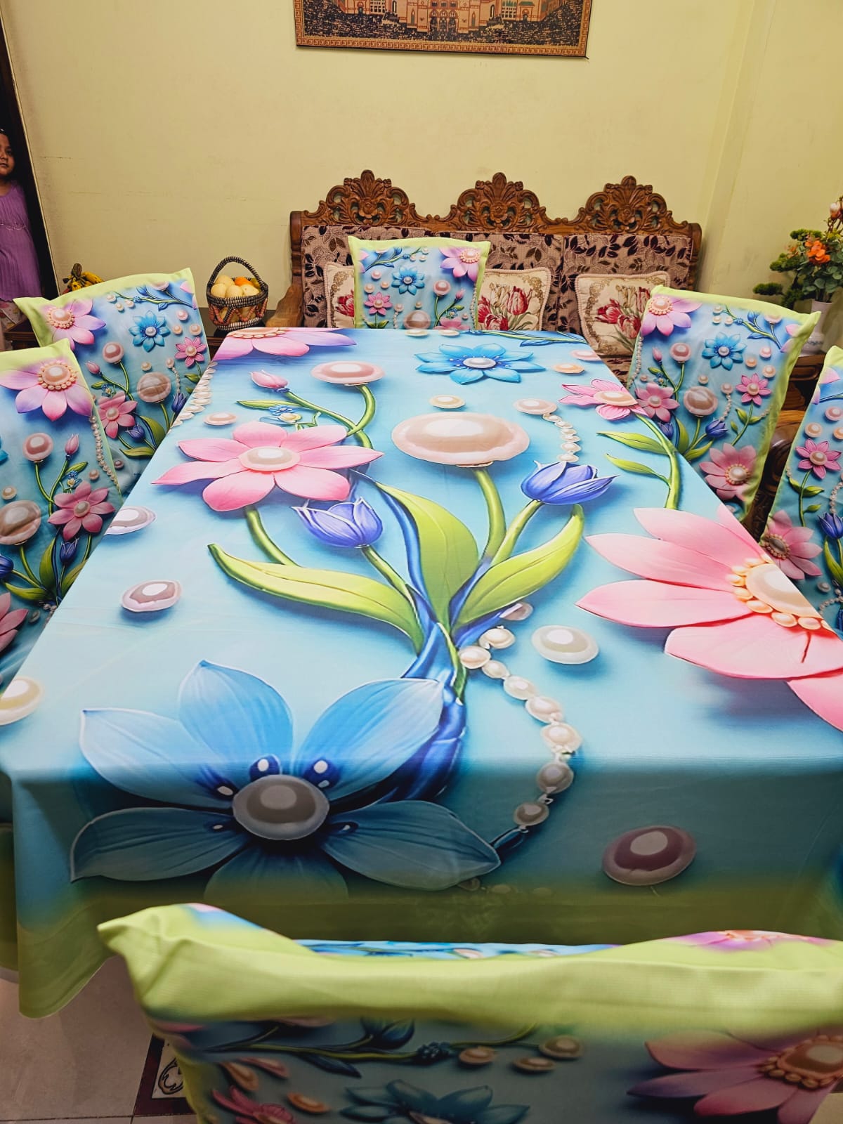 Picture of Digital 3D Print Dining Table Cloth Runner And 6 Chair Cover Set - A Touch Of Elegance To Your Dining Table With Digital Print Tablecloth Runner And Chair Cover Set