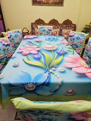 Picture of Digital 3D Print Dining Table Cloth Runner And 6 Chair Cover Set - A Touch Of Elegance To Your Dining Table With Digital Print Tablecloth Runner And Chair Cover Set