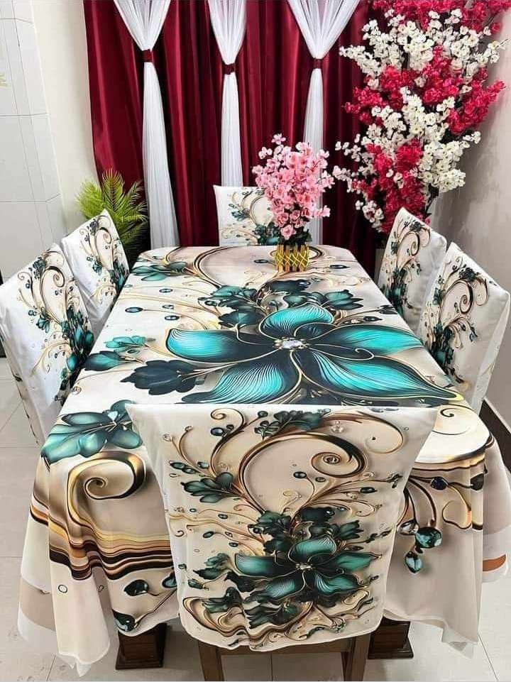 Picture of Digital 3D Print Dining Table Cloth Runner And 6 Chair Cover Set - A Touch Of Elegance To Your Dining Table With Digital Print Tablecloth Runner And Chair Cover