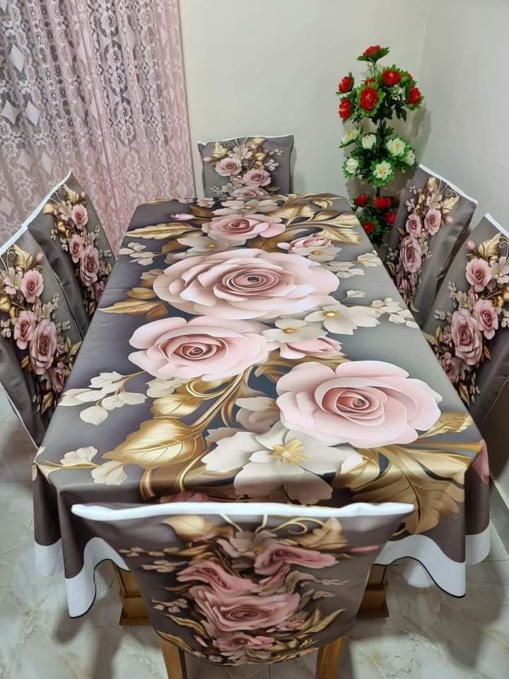 Picture of Digital 3D Print Dining Table Cloth Runner And 6 Chair Cover Set - A Touch Of Elegance To Your Dining Table With Digital Print Tablecloth Runner And Chair Cover