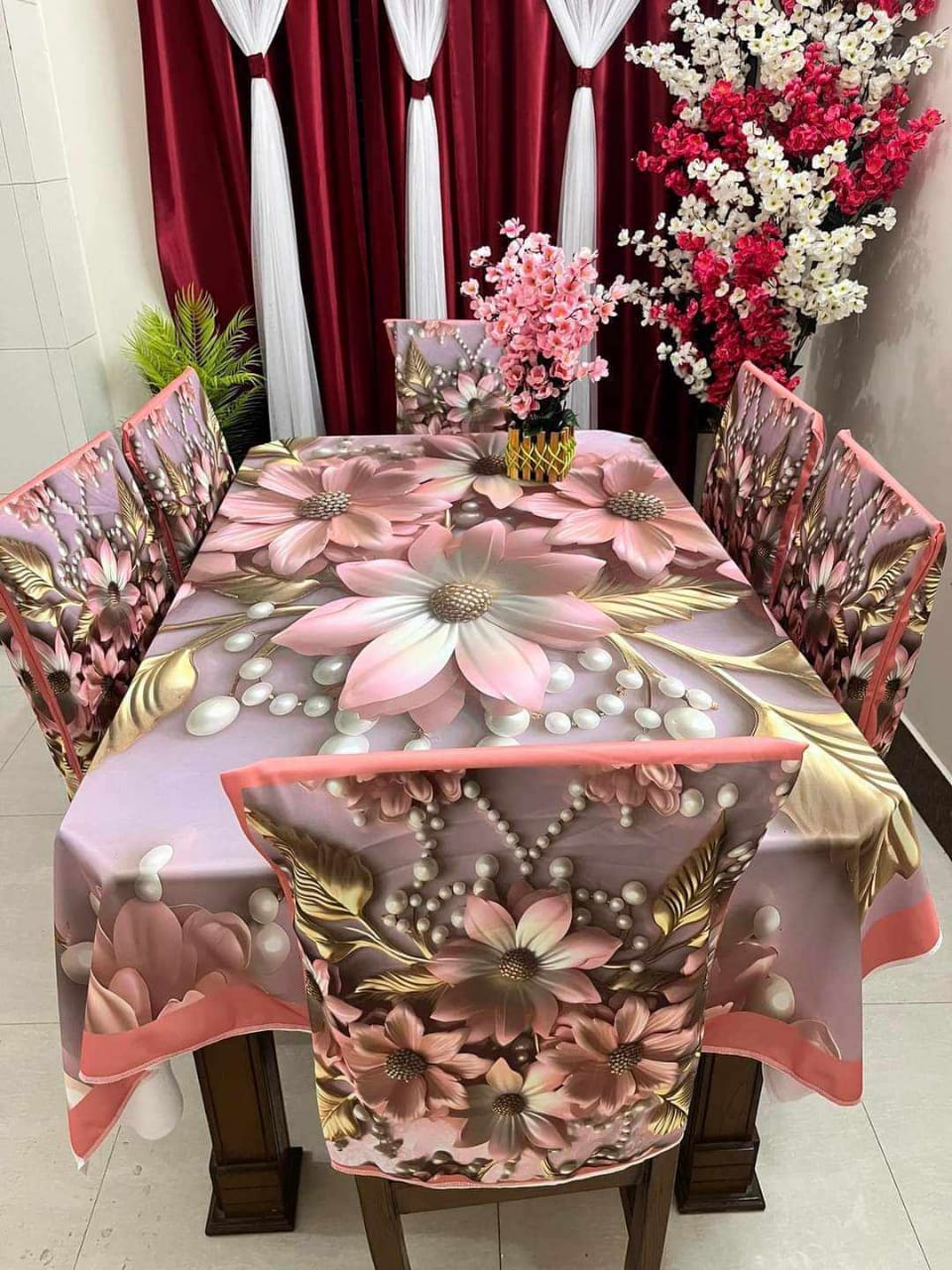 Picture of Digital 3D Print Dining Table Cloth Runner And 6 Chair Cover Set - A Touch Of Elegance To Your Dining Table With Digital Print Tablecloth Runner And Chair Cover
