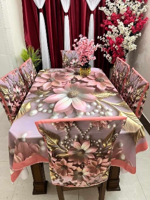 Picture of Digital 3D Print Dining Table Cloth Runner And 6 Chair Cover Set - A Touch Of Elegance To Your Dining Table With Digital Print Tablecloth Runner And Chair Cover