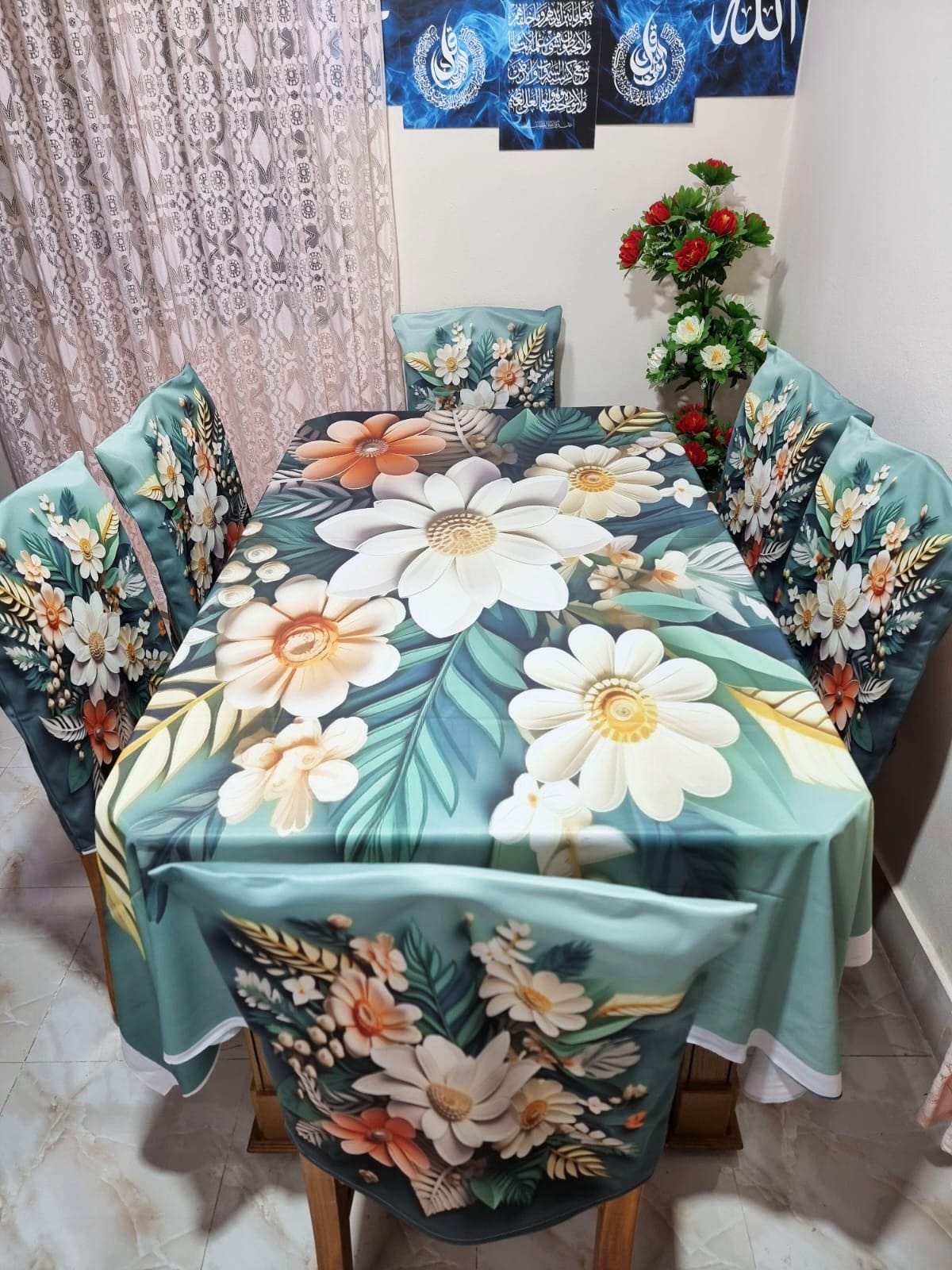 Picture of Digital 3D Print Dining Table Cloth Runner And 6 Chair Cover Set - A Touch Of Elegance To Your Dining Table With Digital