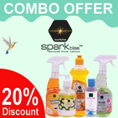 Picture of Sparkbliss Combo offer 20% off - ( Lemon Yellow Dishwash 500ml, Lemon Yellow Hand Wash Surfactant Based 250ml, Glass Cleaner Spring Scent 450ml, Kitchen Grease Spray Purification 450ml,Skin Secret Glycerin 125ml))