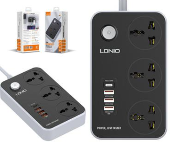Picture of LDNIO SC3412 38W PD20W Power Strip 3 Socket Outlets and 3 QC 3.0 USB