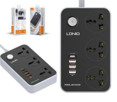 Picture of LDNIO SC3412 38W PD20W Power Strip 3 Socket Outlets and 3 QC 3.0 USB