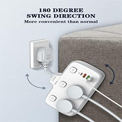 Picture of LDNIO SC2413 Universal Power Strip USB Outlet Extension Cord Adapter Wall Charger, 2500W-10A Power, Surge Protector Socket With 4 USB Port, USB-A / USB-C, White | SC2413