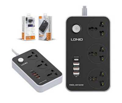 Picture of LDNIO SC3412 38W PD 20W Power Supply Cord and Charger with 3 Power Ports and 3 USB 3.0 Ports 2500W