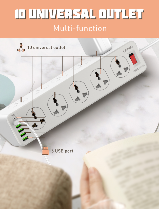 Picture of LDNIO SC10610 30W 6-Port USB Charger Power Strip