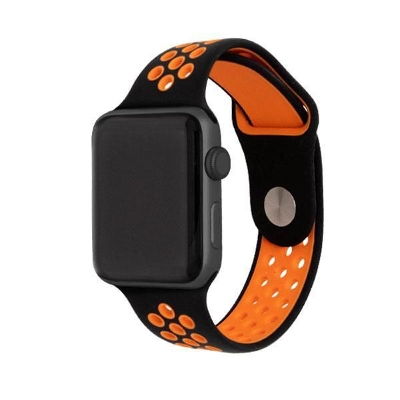 Picture of 42mm/44mm Soft Fashion Silicone Replacement Strap For Smart Watch-Black&Orange