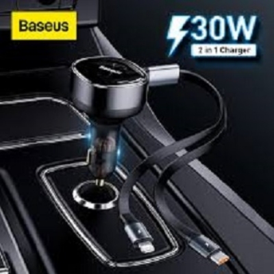 Picture of Baseus Enjoyment Retractable dual Output Type-C & Lightning 30W Car Charger