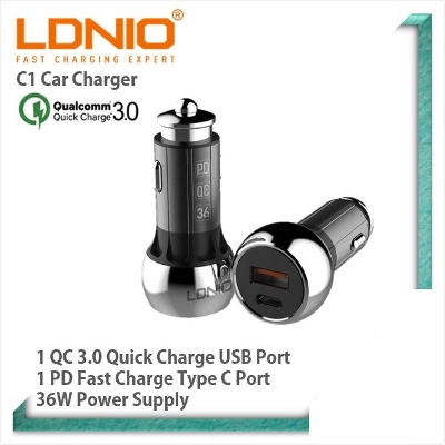 Picture of LDNIO C1 PD QC3.0 Dual USB 36W Car Charger with ip Cable Fast Charging