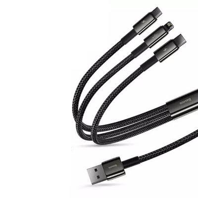 Picture of Baseus Tungsten Gold 3-in-1 Fast Charging Data Cable USB to M+L+C 3.5A