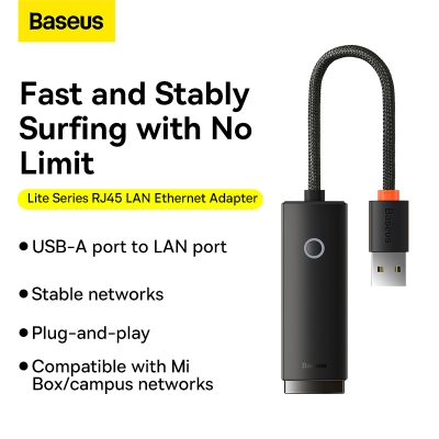 Picture of Baseus Hub Lite Series Ethernet Adapter USB-A to RJ45 LAN Port 100Mbps -Space Grey