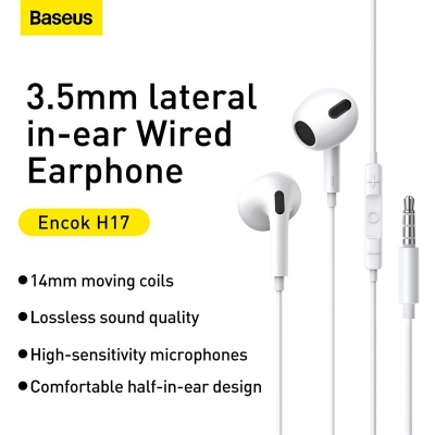 Picture of BASEUS Encok H17 3.5mm Lateral in-ear Wired Earphone Button Control Headphones Lightweight Headset Compatible with 3.5mm Port Devices Support High Definition Voice Calling