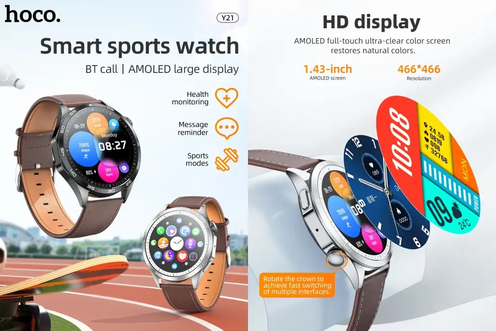 Picture of HOCO Y21 1.43inch AMOLED Bluetooth Call Sports Smart Watch