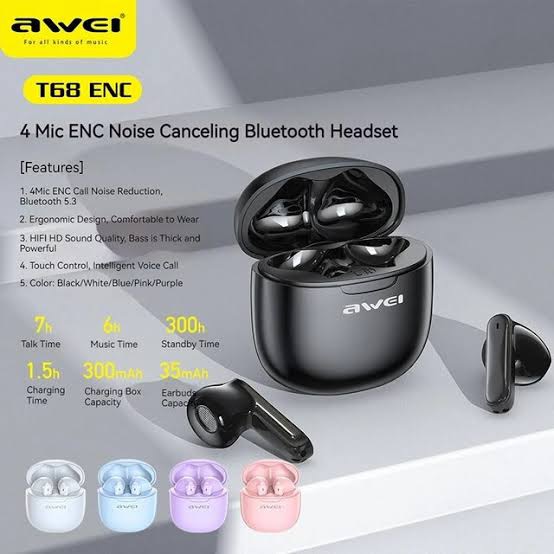 Picture of AWEI T68 Bluetooth 5.3 TWS ENC Noise Reduction with Dual HD Mic