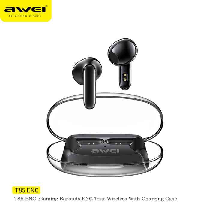 Picture of Awei T85 ENC Gaming Bluetooth Earbuds with Transparent Charging Case Long Life Battery
