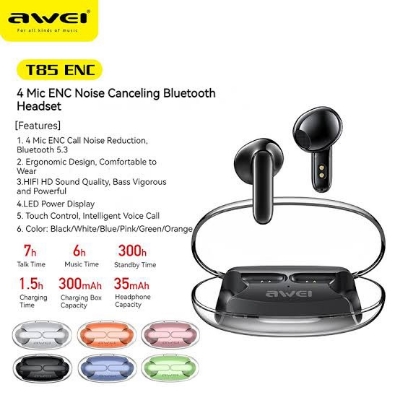 Picture of Awei T85 ENC Gaming Bluetooth Earbuds with Transparent Charging Case Long Life Battery