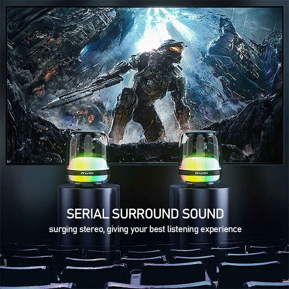 Picture of AWEI Y386 8W Portable Bluetooth Speaker 9D Surround Stereo Deep Bass 1200mAh Battery RGB Light Outdoor Wireless Speaker