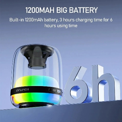 Picture of AWEI Y386 8W Portable Bluetooth Speaker 9D Surround Stereo Deep Bass 1200mAh Battery RGB Light Outdoor Wireless Speaker