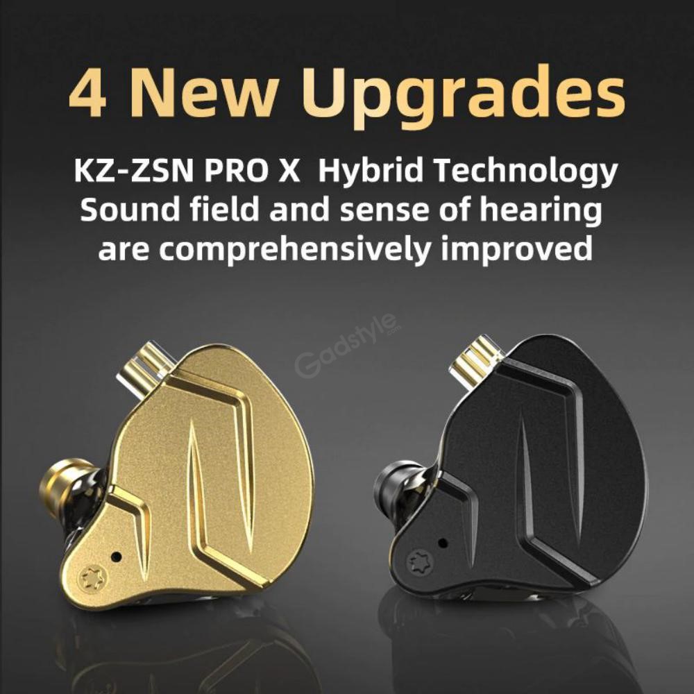 Picture of KZ ZSN PRO X Dual Driver 1BA+1DD Hybrid Metal Earphones with Gold Plated Pin HD Condenser Mic Ergonomic Design Earphones