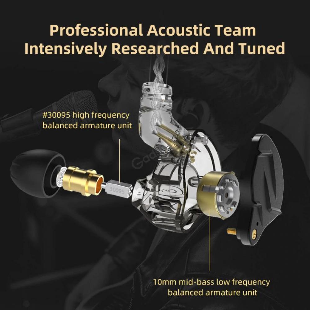 Picture of KZ ZSN PRO X Dual Driver 1BA+1DD Hybrid Metal Earphones with Gold Plated Pin HD Condenser Mic Ergonomic Design Earphones