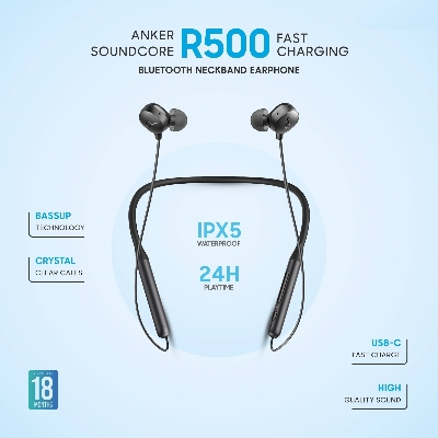 Picture of Soundcore R500 Neckband Style Earphones With Up to 20 Hours of Playback Time USB Type C Fast Charge Bluetooth 5.0 Neckband Earphone