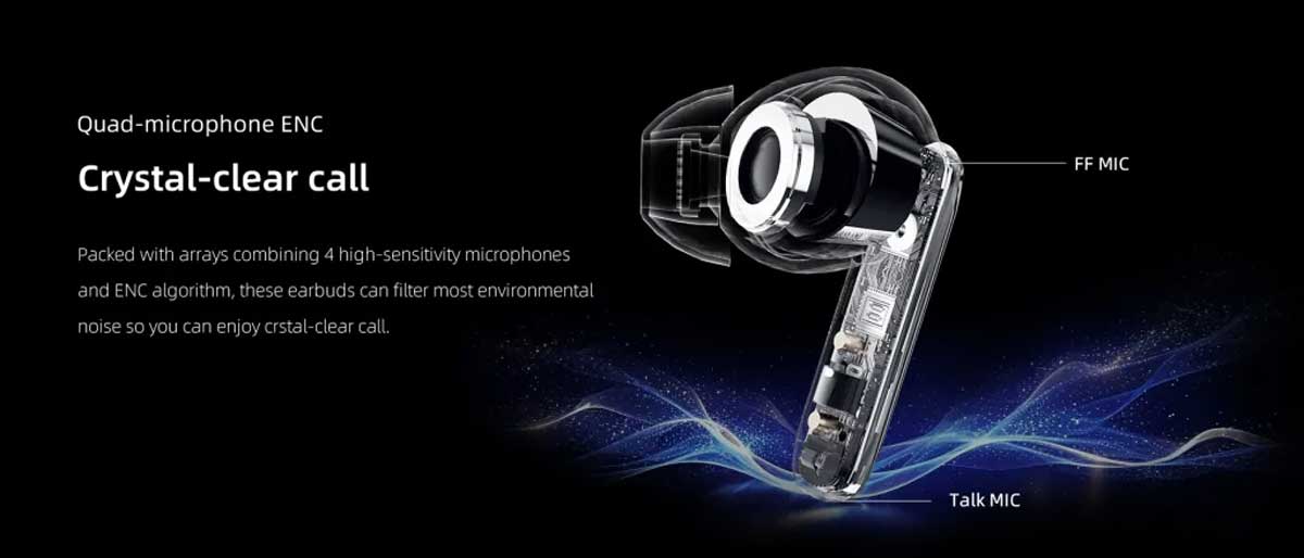 Picture of QCY T13 ANC 2 TWS Earphones 2nd Generation 4 Mic 28dB ANC Up to 30 hours Playtime with ANC off BT 5.3 68ms Gaming Mode IPX5 Waterproof 10mm Dynamic Driver Wireless Bluetooth Earbuds