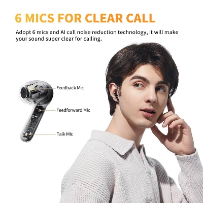 Picture of QCY HT10 AilyBuds Pro Earbuds Semi In-Ear 6 Mic Adaptive ANC BT 5.3 350mAh Case Battery Type C Charging 13mm Driver LDAC Codec Support Lightweight Wireless Bluetooth Earphones