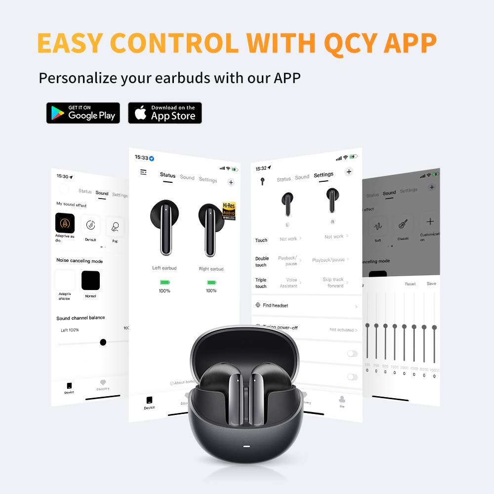 Picture of QCY HT10 AilyBuds Pro Earbuds Semi In-Ear 6 Mic Adaptive ANC BT 5.3 350mAh Case Battery Type C Charging 13mm Driver LDAC Codec Support Lightweight Wireless Bluetooth Earphones