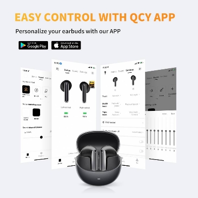 Picture of QCY HT10 AilyBuds Pro Earbuds Semi In-Ear 6 Mic Adaptive ANC BT 5.3 350mAh Case Battery Type C Charging 13mm Driver LDAC Codec Support Lightweight Wireless Bluetooth Earphones