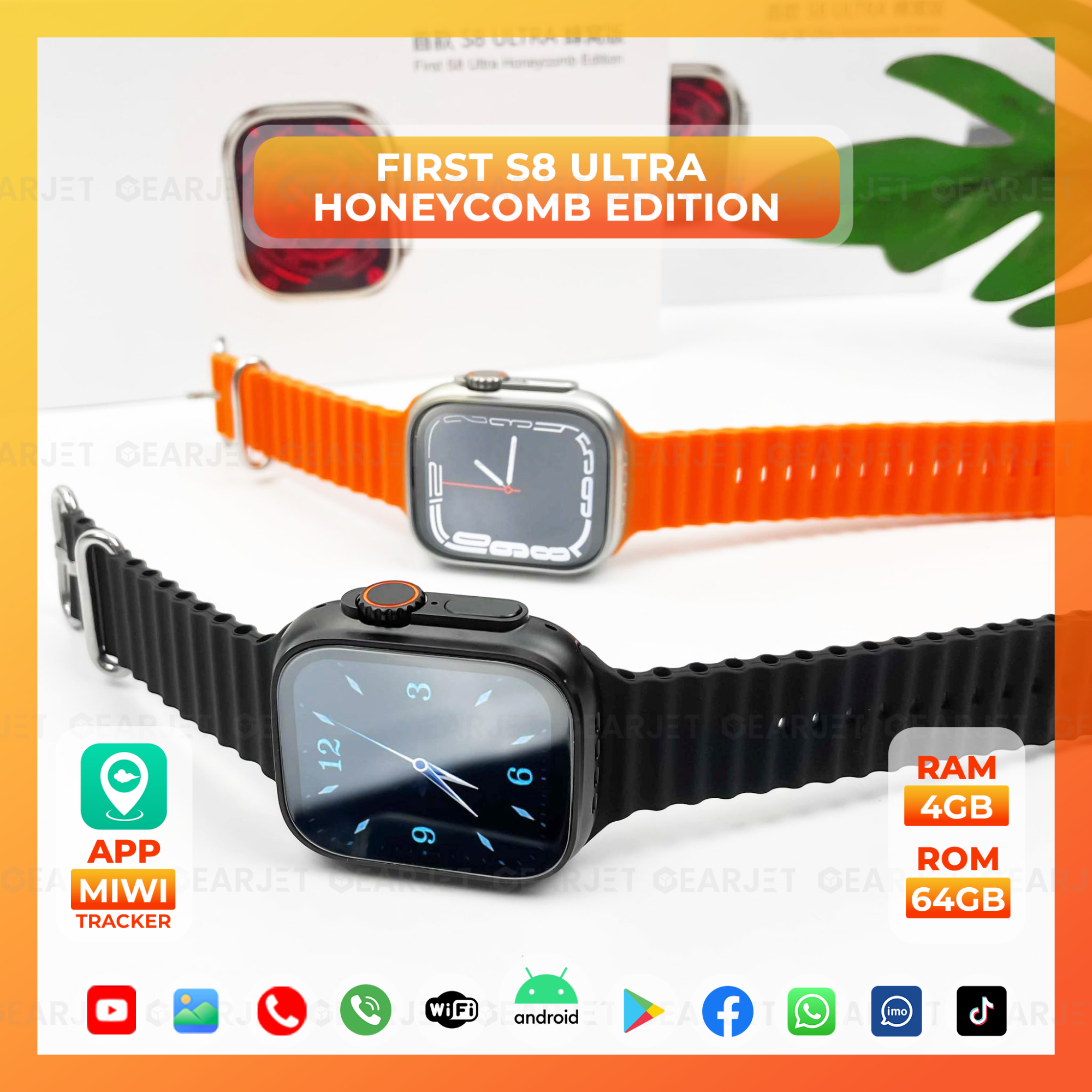 Picture of S8 Ultra 4G Honeycomb Edition Smart Watch Calling Feature RAM 4GB ROM 64GB Android Google Playstore Youtube Facebook Messenger Tiktok IMO WiFi Bluetooth Support Watching TV Smartwatch for Men and Women