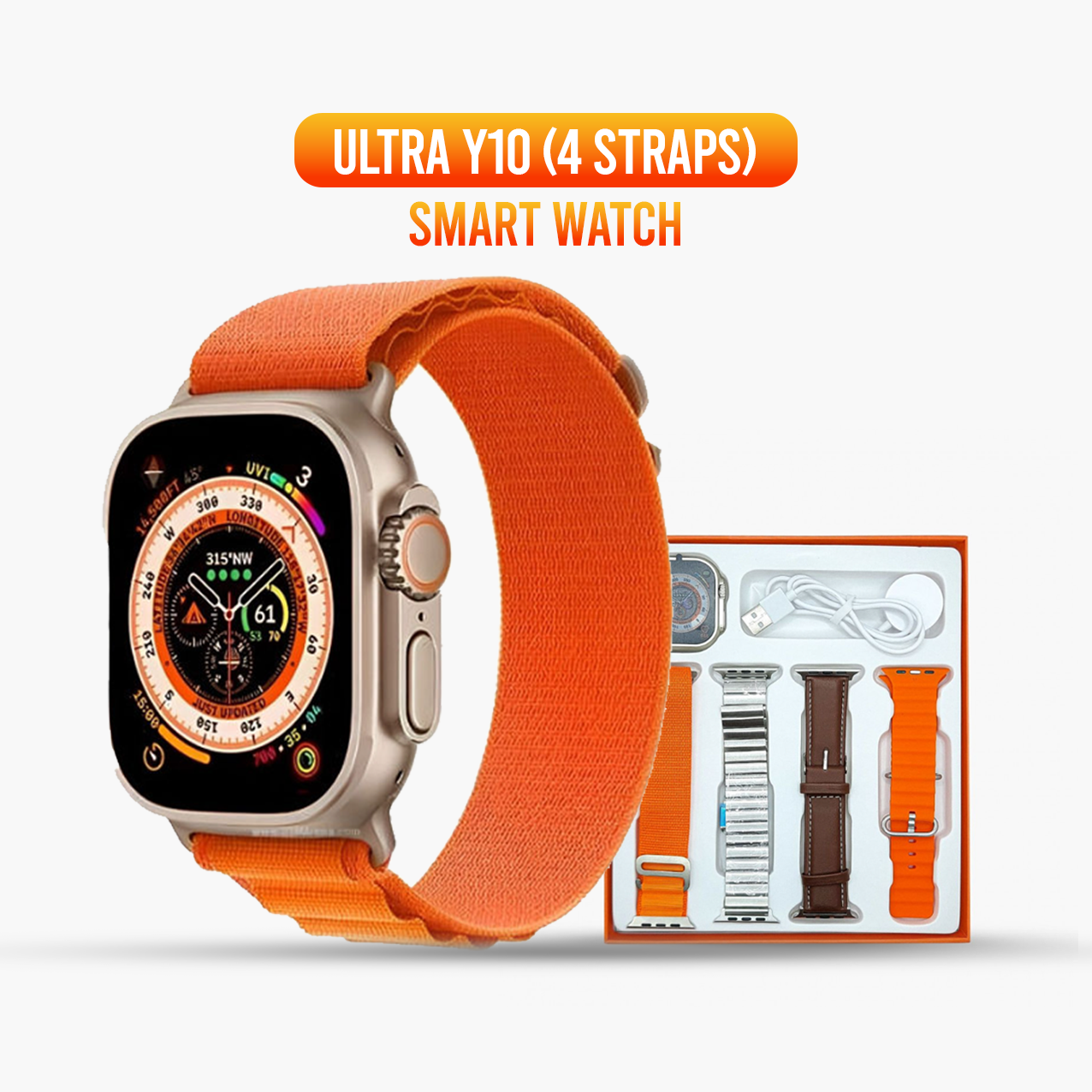Picture of Y10 Ultra Smart Watch Bluetooth Calling Wireless Charging 1.99 inch Display 4 Straps Combo Leather Metal Watch Straps Smartwatch 8 Series