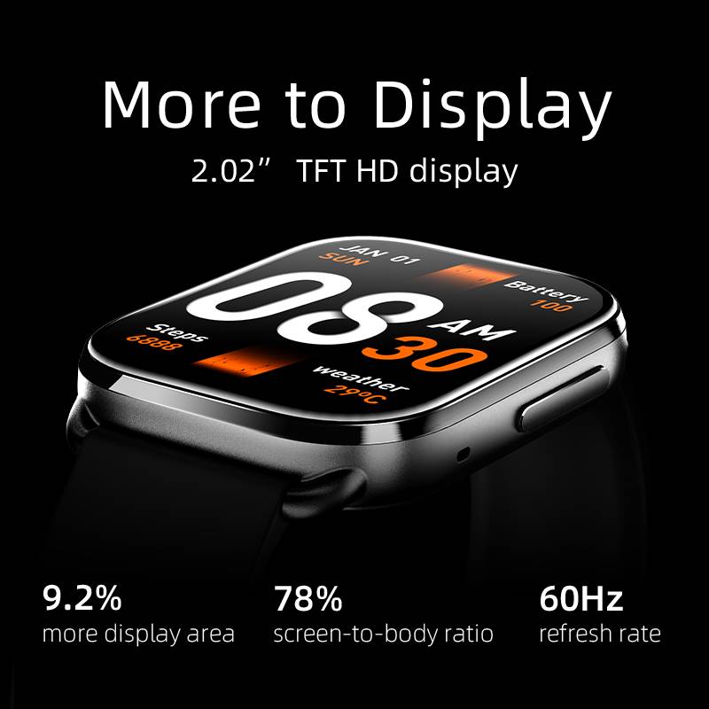 Picture of QCY GS Smart Watch 2.02 inch HD 60Hz Display Bluetooth Calling IPX8 Waterproof 24 Hours Heart Rate Monitor SPO2 Sensor 100+ Sports Modes Smartwatch for Men and Women