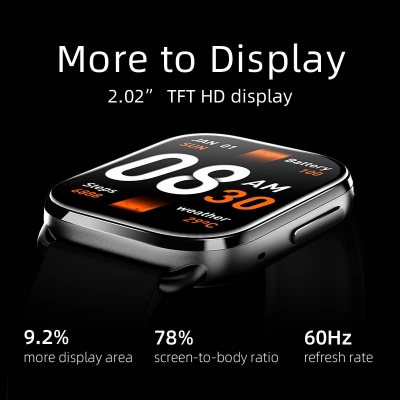 Picture of QCY GS Smart Watch 2.02 inch HD 60Hz Display Bluetooth Calling IPX8 Waterproof 24 Hours Heart Rate Monitor SPO2 Sensor 100+ Sports Modes Smartwatch for Men and Women