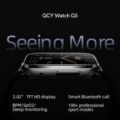 Picture of QCY GS Smart Watch 2.02 inch HD 60Hz Display Bluetooth Calling IPX8 Waterproof 24 Hours Heart Rate Monitor SPO2 Sensor 100+ Sports Modes Smartwatch for Men and Women